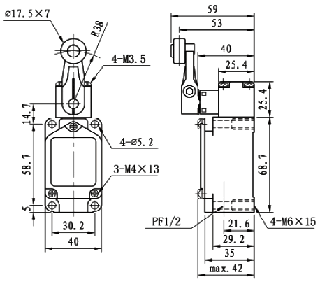 High temperature limit switch with roller lever dimension