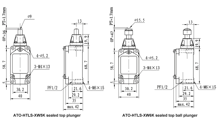 High temperature limit switch with top plunger dimension