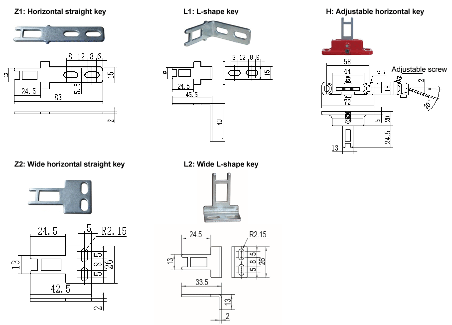 Key of magnetic safety door switch dimensional drawing