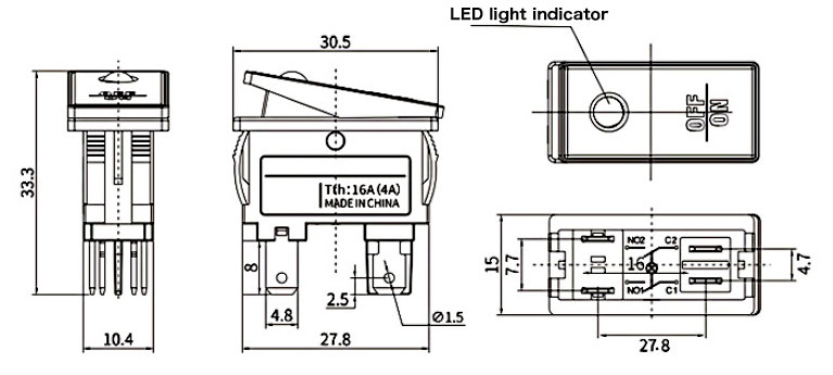 lighted rocker switch dimension