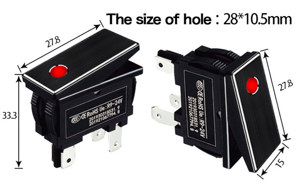 Lighted rocker switch hole size