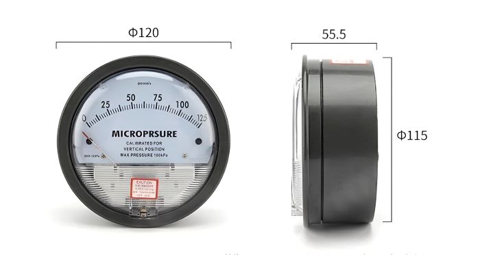 mechanical differential pressure gauge dimension