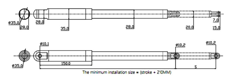 Miniature linear actuator dimension