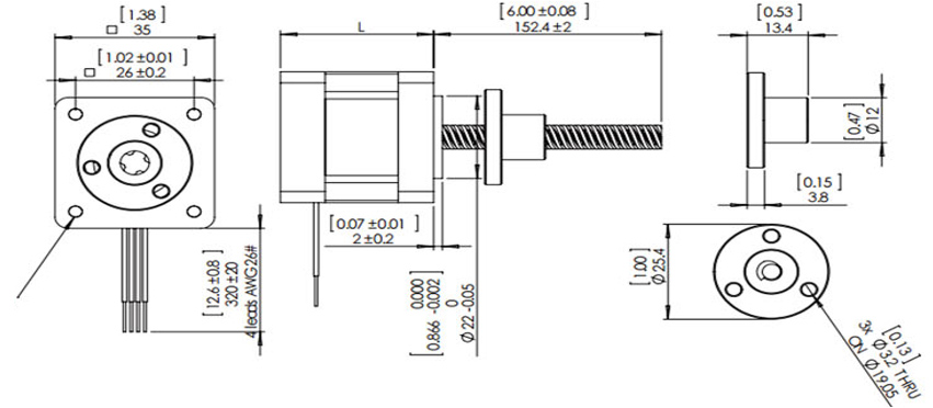 nema 14 external shaft stepper motor linear actuator dimension
