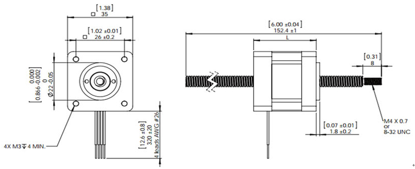 nema 14 non captive shaft stepper motor linear actuator dimension