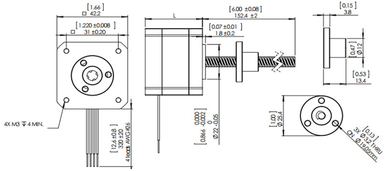 nema 17 external shaft stepper motor linear actuator dimension