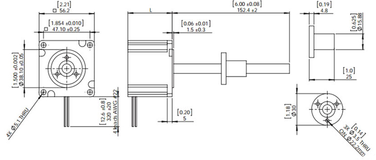 nema 23 external shaft stepper motor inear actuator dimension