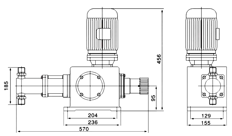 Plunger metering dosing pump dimension