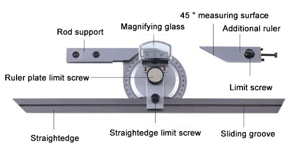 0 to 360 degrees bevel protractor details