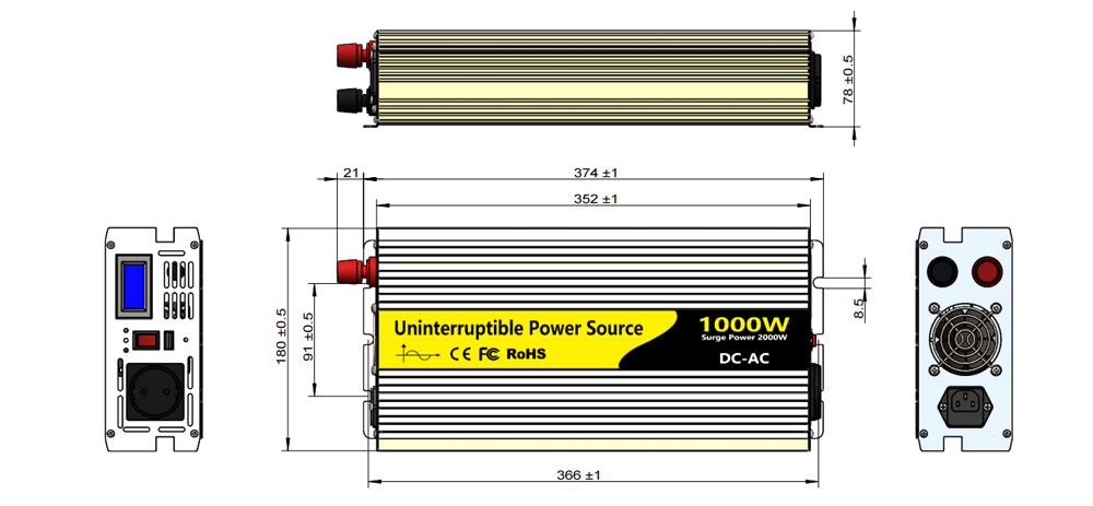 1000w UPS inverter dimension
