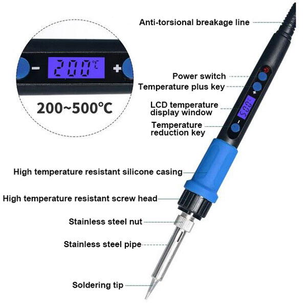 100W Soldering Iron Kit - SEQURE Electric Portable Solder Iron, Adjustable  Power & Temperature, OLED Digital Soldering Tool, 19V Adapter for  Electronics, Phone & Jewelry Welding - T12 B2 