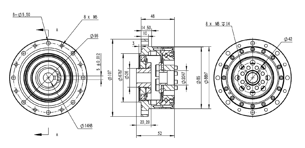 107mm harmonic drive gearbox dimensions.