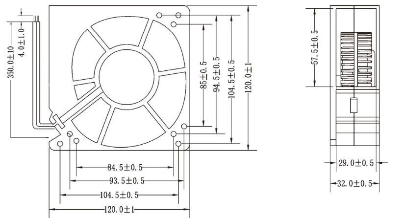 120mm cooling blower fan dimension