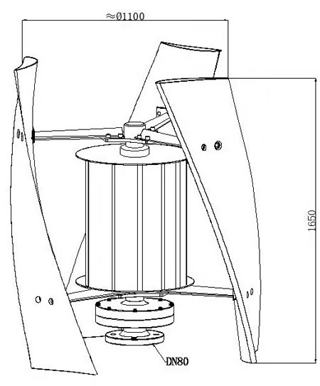 1500-2000W vertical axis wind turbine dimension