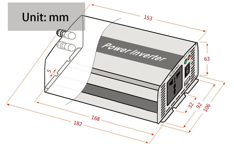 150w power inverter dimension