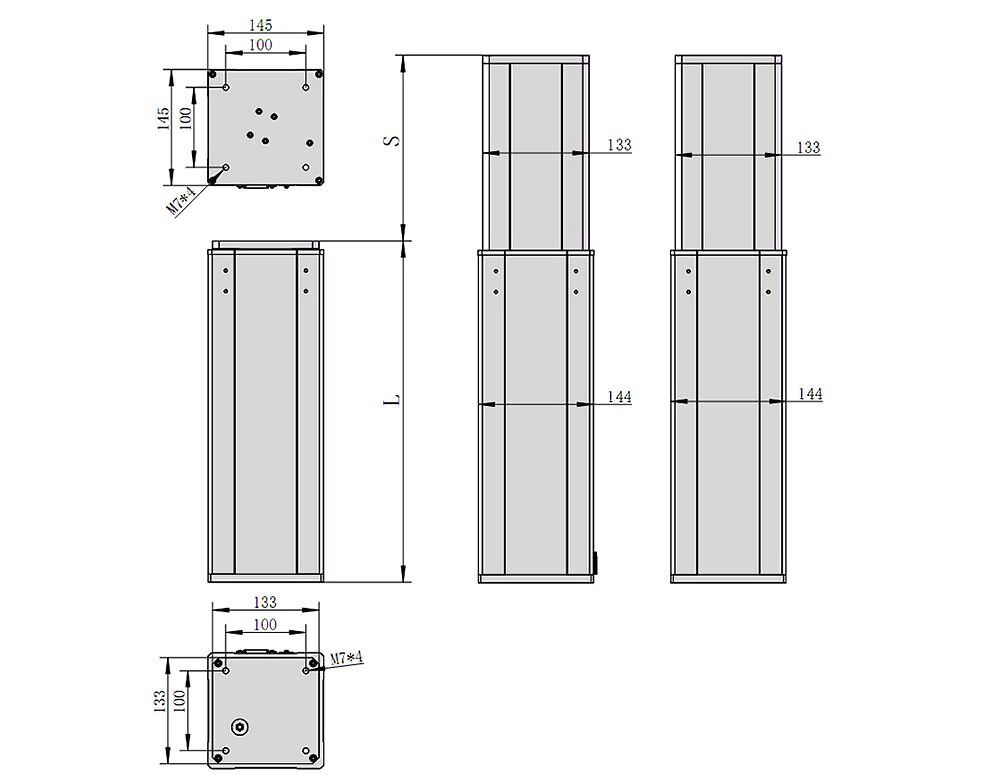 2-stage electric lifing column dimension