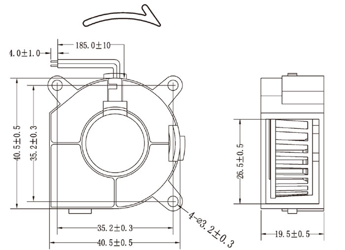 40mm cooling blower fan dimension