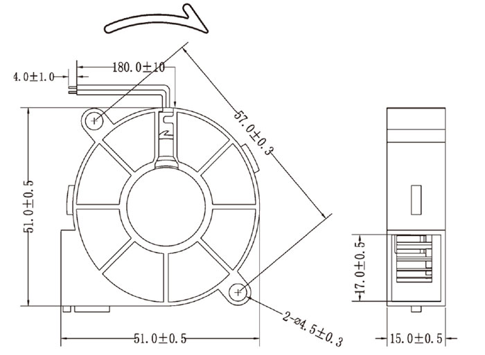 50mm cooling blower fan dimension