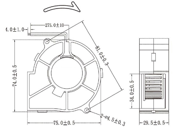 75mm cooling blower fan dimension