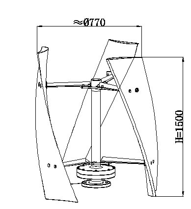 800 1000W vertical axis wind turbine dimension