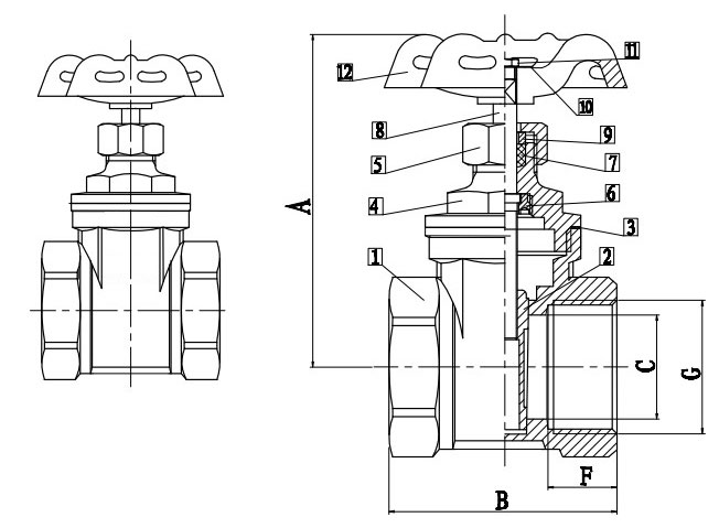 Brass gate valve dimension