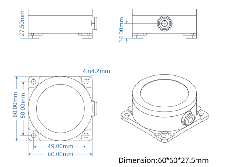 Dimension of digital output gyroscope sensor