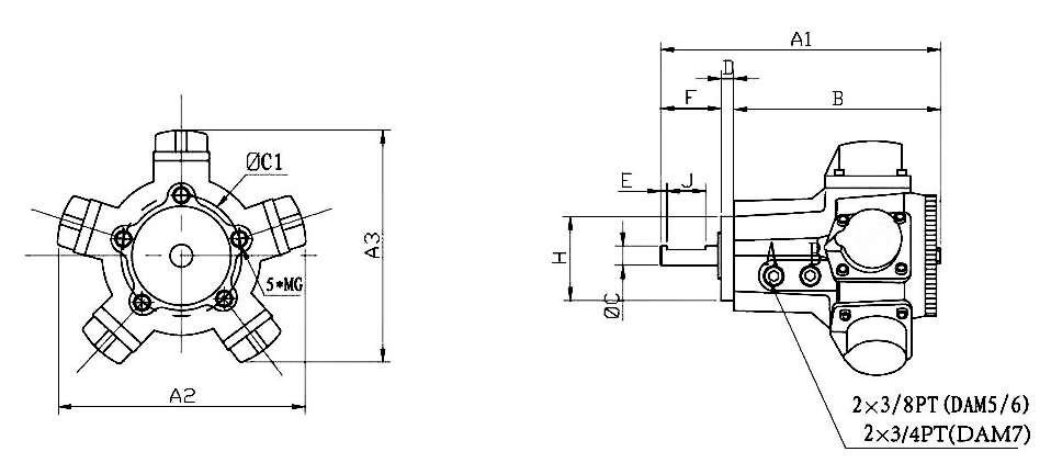 Dimension of basic type of piston air motor