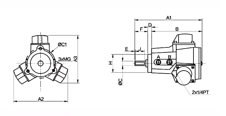 Dimension of basic type of piston air motor