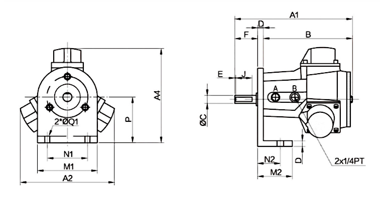 Dimension of foot type of piston air motor
