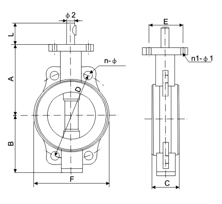 Handle butterfly valve dimension