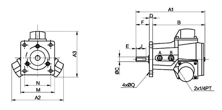 Dimension of lange type of piston air motor