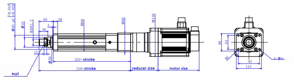 Dimension of in line type linear servo motor