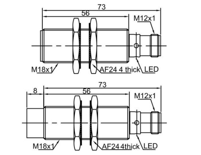 Dimension of proximity sensor of LR18X M12