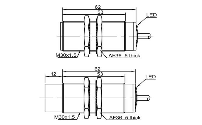 Dimension of proximity sensor of LR30X 2m PVC cable