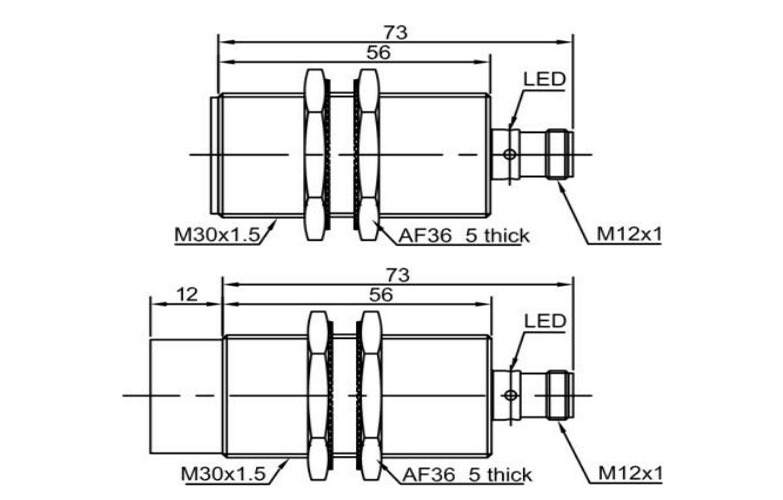 Dimension of proximity sensor of LR30X M12