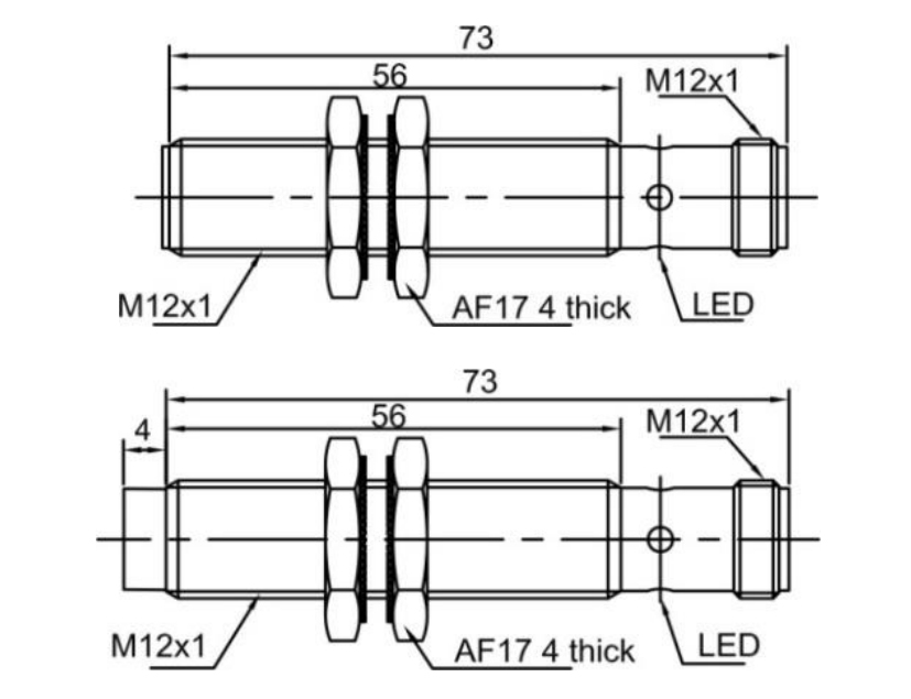 Dimension of proximity sensor of M12