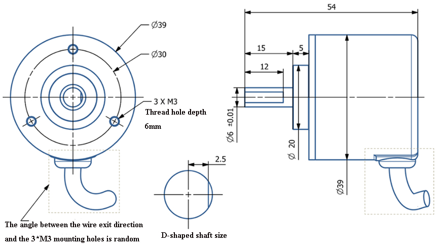 Dimension of rotary encoder shaft 6mm