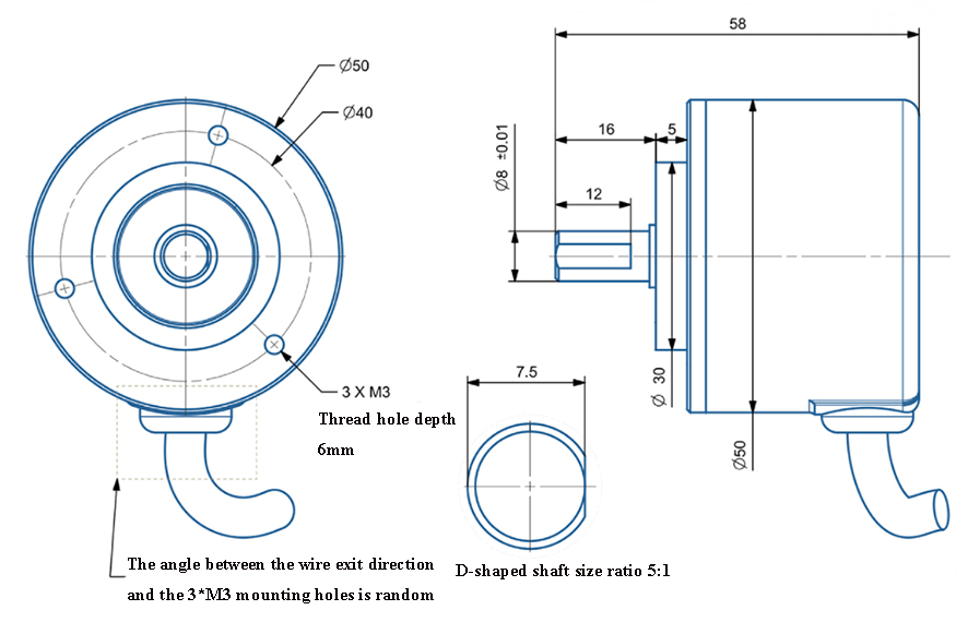 Dimension of rotary encoder of shaft 8mm