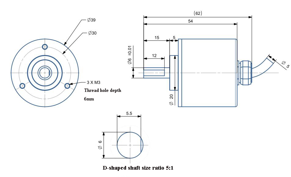 Dimension od rotary encoder of 6mm of IP67