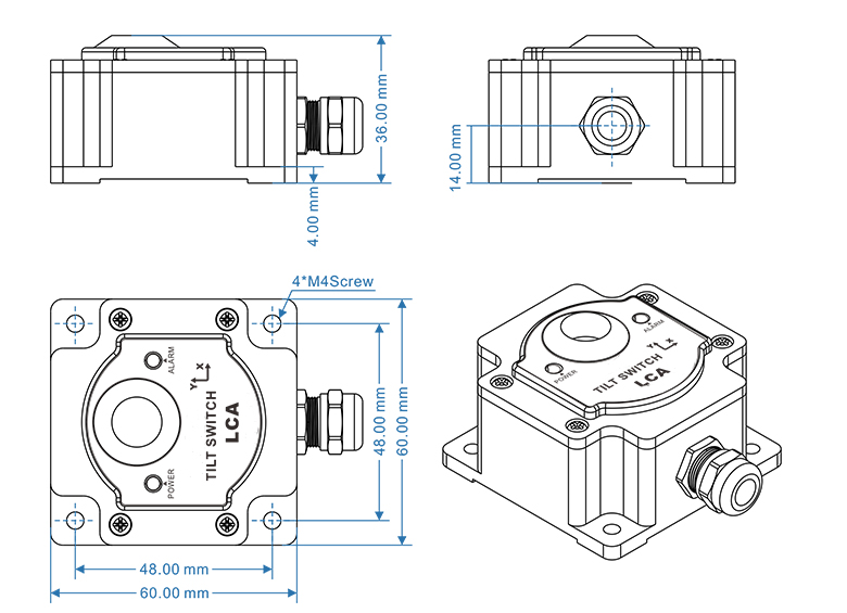 Dimension of switch output tilt sensor