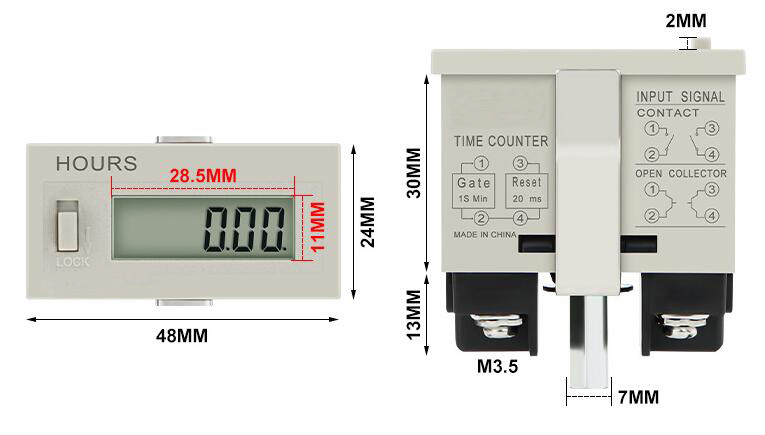 Electronic hour meter dimension