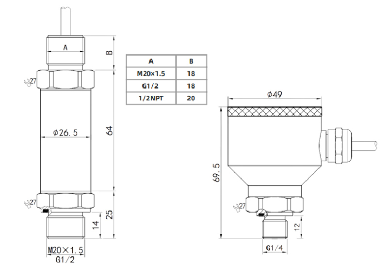 Pressure transmitter dimension