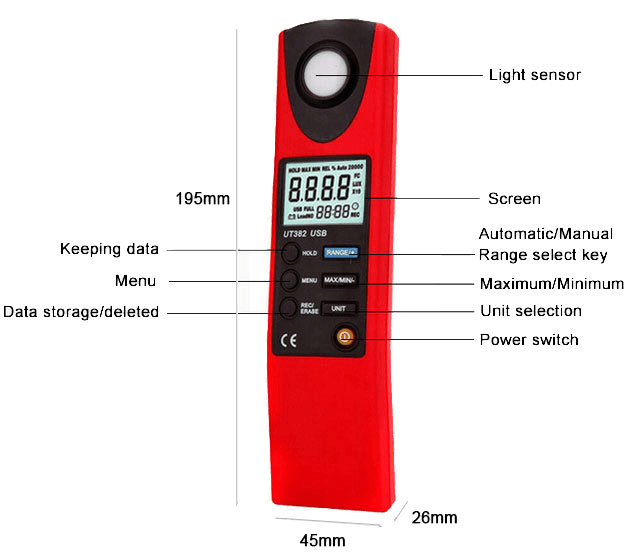 Lux meter dimension