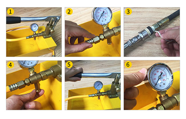Manual pressure test pump operation steps