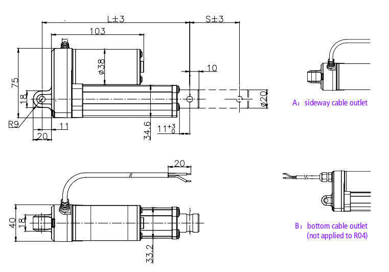 Micro linear actuator size