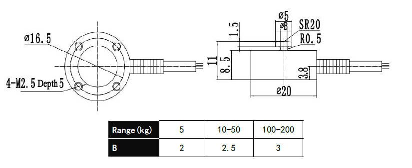 Micro load cell button type dimension