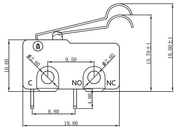 Micro switch with bent lever dimension