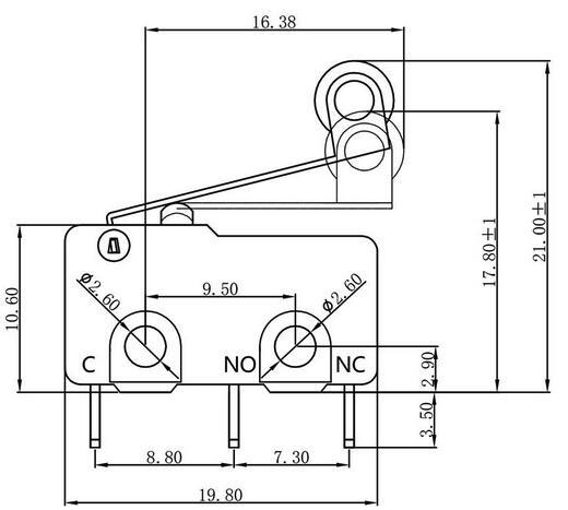 Micro switch with roller lever dimension