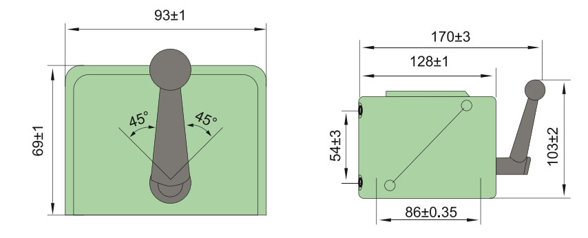 Mounting dimension of forward reverse switch