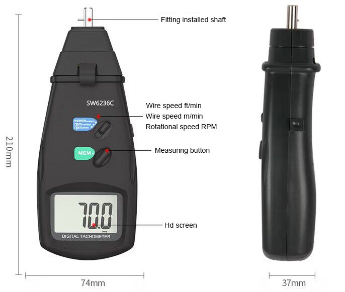 Non contact digital tachometer dimension